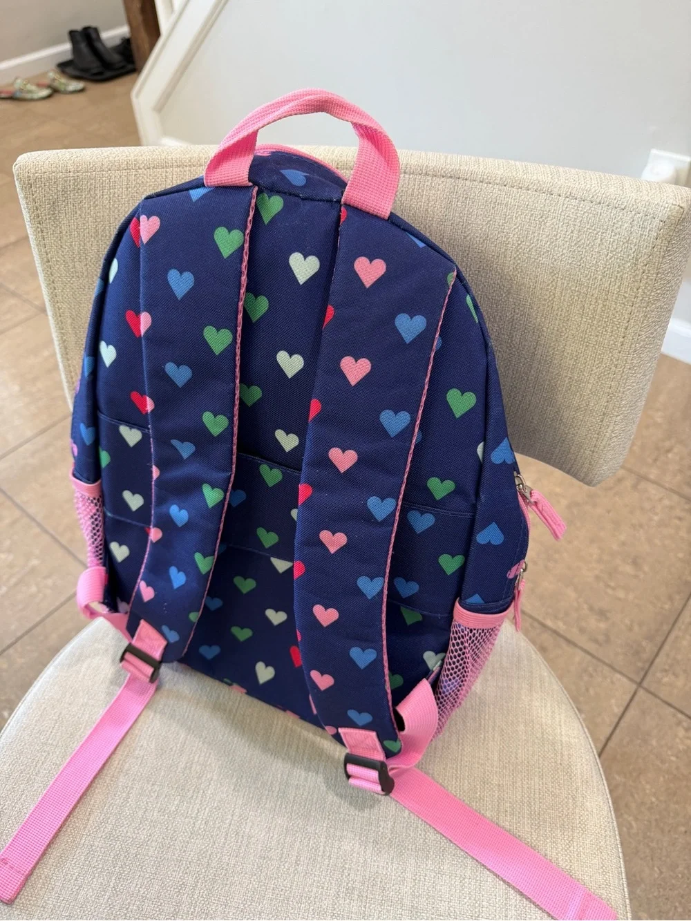 Kids Navy Heart Print Backpack with Pink Accents
